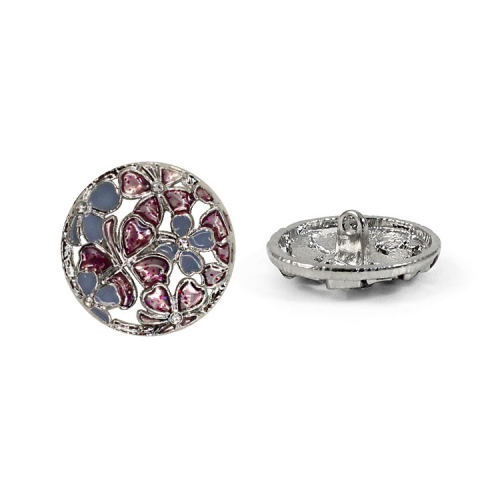 Пуговица №П-1098  28L (серебро/голубой/пурпур) 1/15 шт